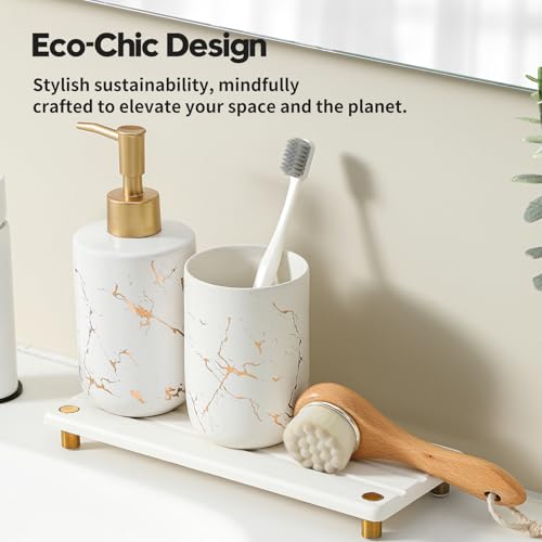Razborci Instant Dry Sink Caddy Kitchen Sink Organizer, Quick Drying Diatomaceous Earth Stone Sink Tray Sponge Holder Soap Dish, Bathroom Countertop Vanity Dispenser Toothbrush, Gold White, 10" x 4" - Image 5