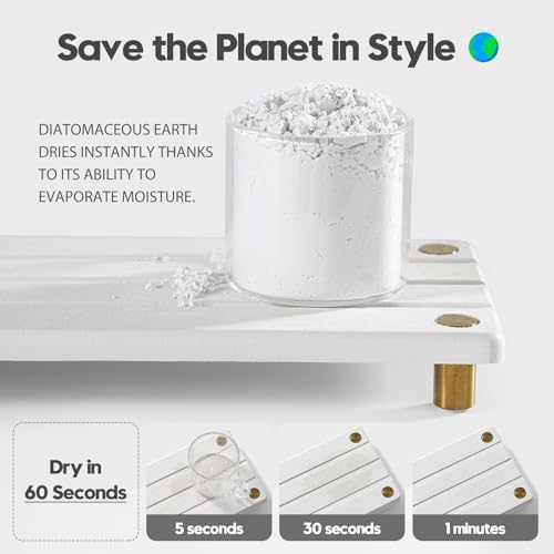Razborci Instant Dry Sink Caddy Kitchen Sink Organizer, Quick Drying Diatomaceous Earth Stone Sink Tray Sponge Holder Soap Dish, Bathroom Countertop Vanity Dispenser Toothbrush, Gold White, 10" x 4" - Image 4