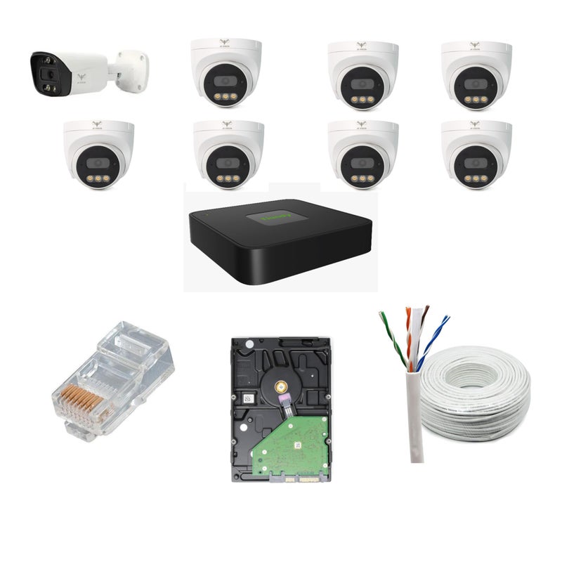 JK Vision 5MP CCTV IP Camera Full Set, 1 Bullet, 7 Dome 8 Channel NVR with in-Built POE, 2TB Hard Disk, Cat6 Cable 100 Meter, 16 RJ45 Connector - Image 2