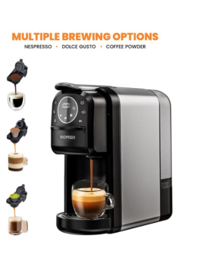 BOMIDI 3-in-1 Capsule Coffee Machine – Compatible with Nespresso, Dolce Gusto, and Ground Coffee – 20 Bar High-Pressure Espresso Maker with Touch Control Panel, Self-Cleaning Function, LED Indicators, 700ML Removable Water Tank – CM01 - Image 2