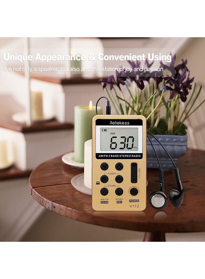 NIBEMINENT Portable Pocket Digital Radio Tuning With Earphone V376 Gold/Black  - Image 3