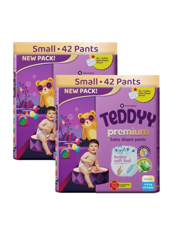 Teddyy Premium Baby Diapers S Size, Pant Style | Small (4-8 kg), 42 Pants  | pack of 2, Butter Soft Feel, Anti-Rash with Aloe Vera, 12 Hours Dryness Lock - Image 1