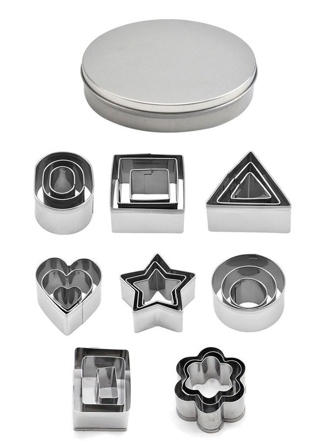 وهاواي Mini Cookie Biscuit Cutter Set 24pcs Stainless Steel Mini Geometric Shaped, Heart, Star, Flower Mold Biscuit Set Baking Dessert and Cake Decoration Metal Cookie Cutters for Pastry  - Image 1
