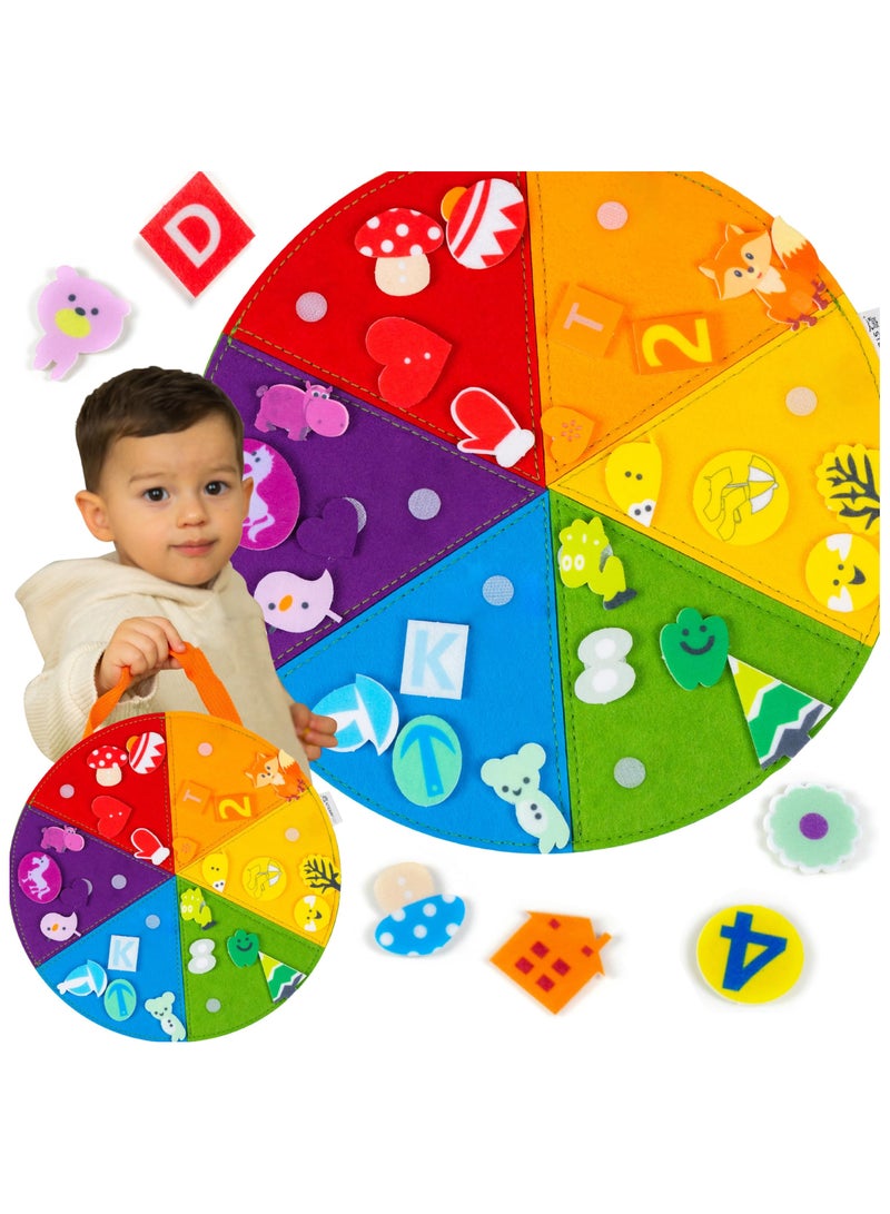 يونيكبيبي لعبة لوحة البيتزا التعليمية، مركز نشاط حسي مونتيسوري للأطفال، لعبة تعليمية من اللباد، لتعليم الألوان والفرز والتجميع، خفيفة وسهلة الحمل، مناسبة للسفر والعمر 3+، 30 قطعة - Image 1