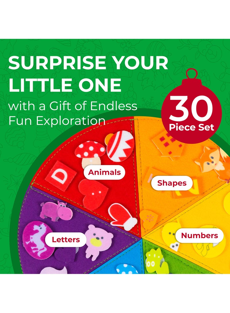 يونيكبيبي لعبة لوحة البيتزا التعليمية، مركز نشاط حسي مونتيسوري للأطفال، لعبة تعليمية من اللباد، لتعليم الألوان والفرز والتجميع، خفيفة وسهلة الحمل، مناسبة للسفر والعمر 3+، 30 قطعة - Image 3