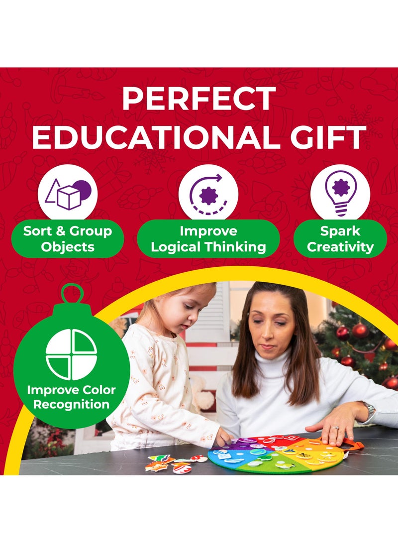 يونيكبيبي لعبة لوحة البيتزا التعليمية، مركز نشاط حسي مونتيسوري للأطفال، لعبة تعليمية من اللباد، لتعليم الألوان والفرز والتجميع، خفيفة وسهلة الحمل، مناسبة للسفر والعمر 3+، 30 قطعة - Image 4