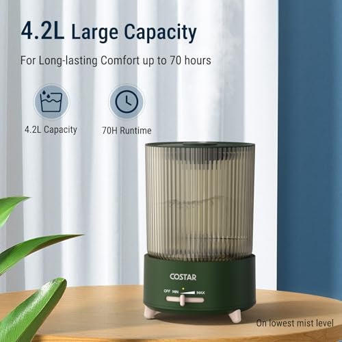 COSTAR Humidifier for Room Moisture, Whisper-Quiet 4.2 Litres Cool Mist Ultrasonic Humidifier with Large Capacity Water Tank Humidity, Top Fill, Auto-Shut off, Cold & Cough Relief (Green) - Image 5