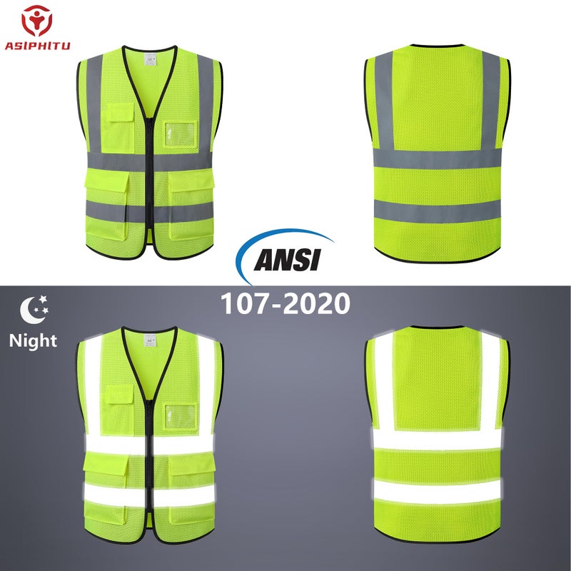 ASIPHITU Reflective Safety Vest for Men Women High Visibility Construction Work Vest with Pockets and zipper front Hi Vis Security Vest with Reflective Strips Meets ANSI/ISEA Standard (AP1-Yellow-L) - Image 4