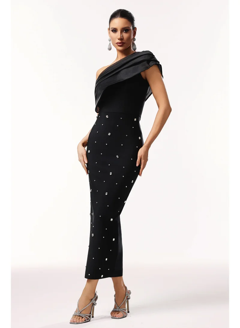 Bella Barnett Ninon One Shoulder Sleeveless Diamond Bandage Maxi Dress