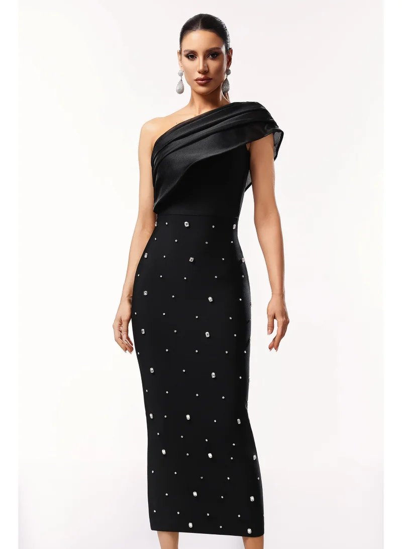 Bella Barnett Ninon One Shoulder Sleeveless Diamond Bandage Maxi Dress