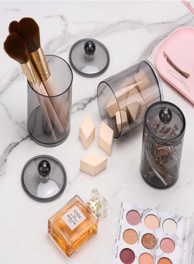 Tbestmax 4 Pack Qtip Holder 10-Ounce, 12-Ounce Bathroom Organizer Accessories Storage Containers Plastic Apothecary Jars with Lids for Cotton Ball, Cotton Swab, Floss, Black - Image 5