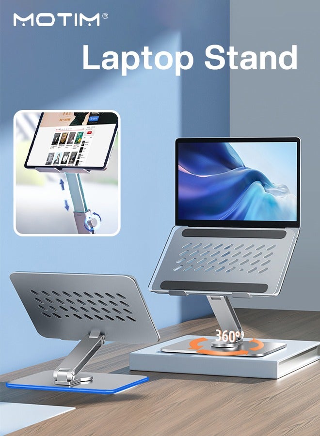 موتيم حامل كمبيوتر محمول قابل للتعديل مع قاعدة دوارة 360 درجة، حامل كمبيوتر محمول مريح للكمبيوتر المحمول حتى 18 بوصة، عمود دوار مزدوج، حامل كمبيوتر محمول قابل للطي بالكامل لسهولة التخزين، يناسب معظم أجهزة الكمبيوتر المحمول مقاس 10-17 بوصة - Image 1