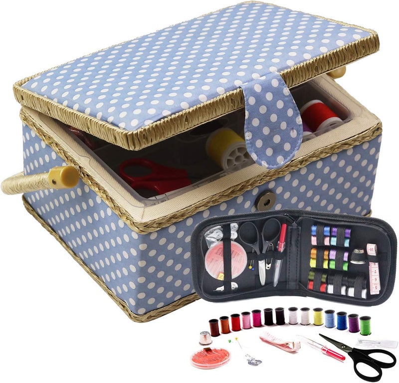 DD Sewing Basket with Sewing Kit, Sewing Box Organizer with Accessories, Sewing Supplies Storage with Sewing Tools Set (Blue, Medium) - Image 1