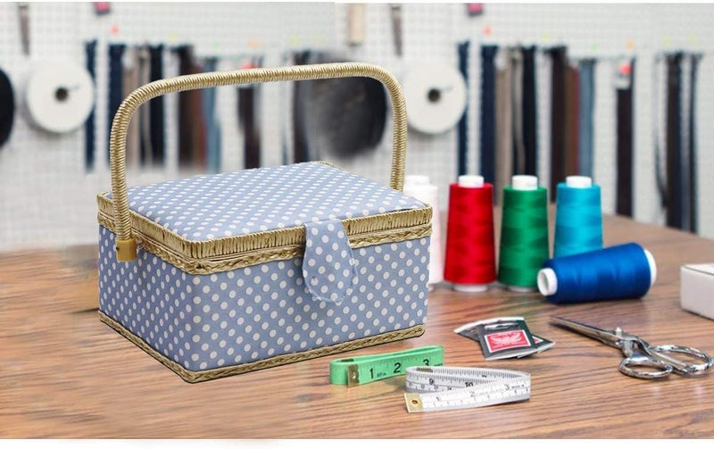 DD Sewing Basket with Sewing Kit, Sewing Box Organizer with Accessories, Sewing Supplies Storage with Sewing Tools Set (Blue, Medium) - Image 2