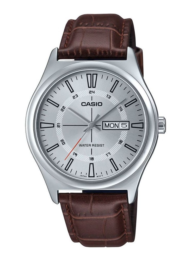CASIO Men's Quartz White Dial Leather Strap Watch MTP-V006L-7CU 