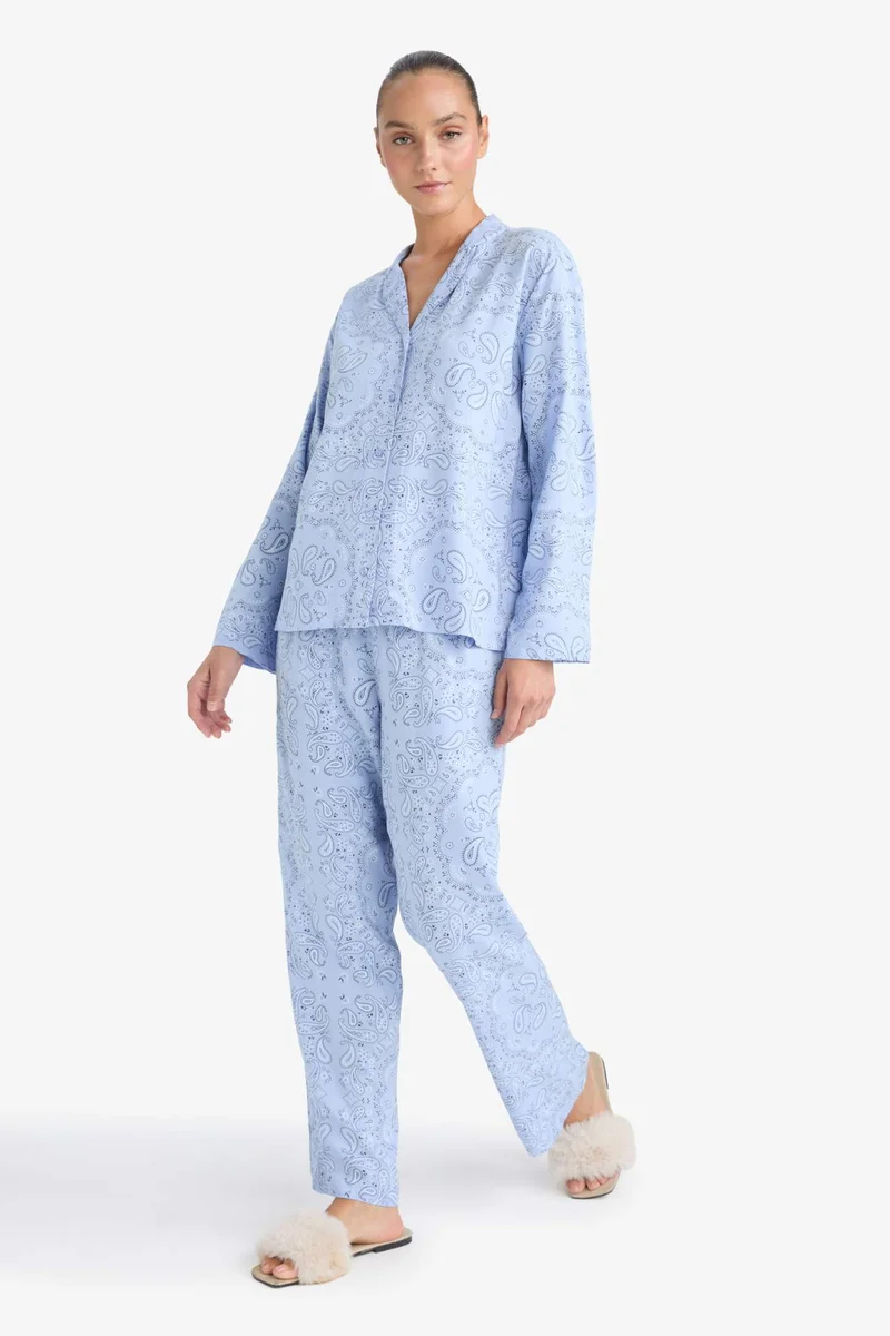 ديفاكتو Fall in Love Regular Fit Patterned Top Bottoms 2 Piece Pyjamas Set