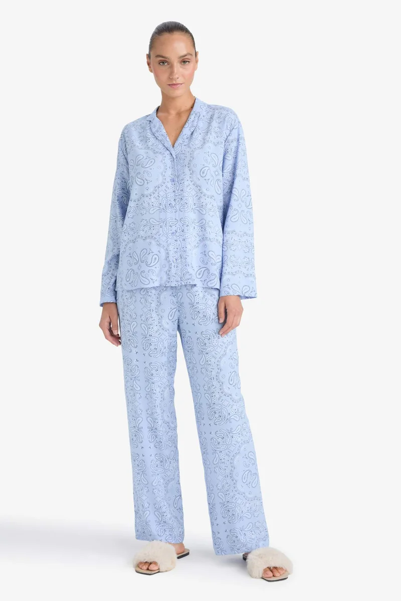 ديفاكتو Fall in Love Regular Fit Patterned Top Bottoms 2 Piece Pyjamas Set