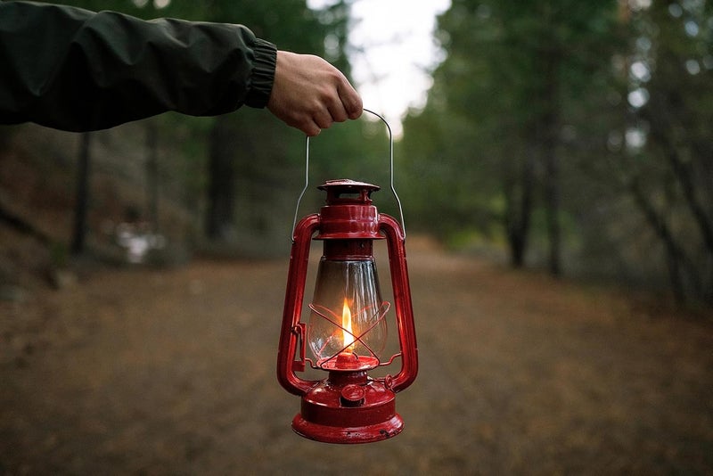 Stansport 12-Inch Red Hurricane Lantern with Glass Globe - Image 3