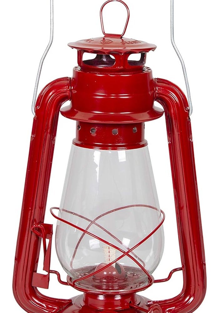 Stansport 12-Inch Red Hurricane Lantern with Glass Globe - Image 1