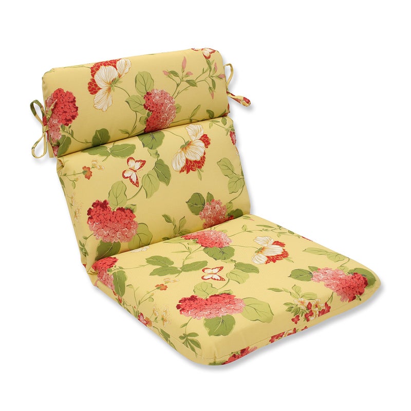 Pillow Perfect Bright Floral IndoorOutdoor 1 Piece Split Back Chair Cushion with Ties Rounded Corners Deep Seat Weather and Fade Resistant 405 x 21 Gold Risa Lemonade