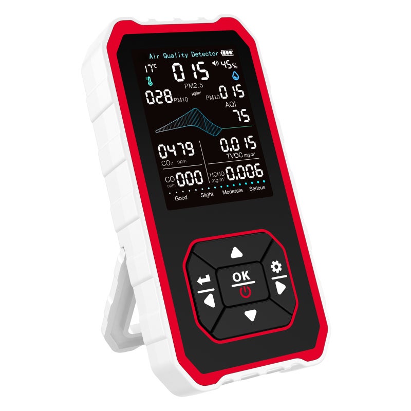 Indoor Air Analyzer: 10-in-1 Real-time Tracking Multi-sensor Precision - Dual Alert System Portable Air Monitor for Indoor And On-the-go Use - Image 1