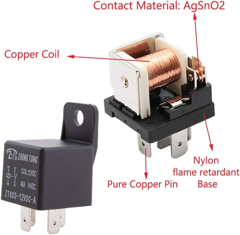 E Support Car Relay 12V 40A SPST 4Pin Switch Automotive Pack of 5 - Image 4