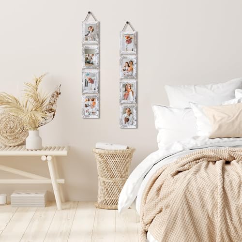 QUTREY 4x6 Hanging Picture Frames Collage Set of 2, 4 Openings 4 x 6 Photo Frames for Vertical 4 by 6 inch Pictures for Wall Decor, Distressed White - Image 5