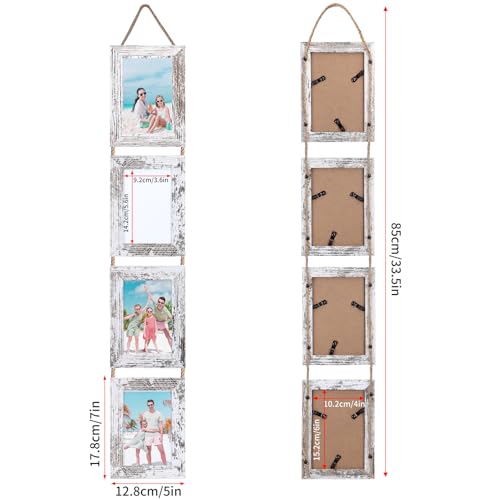 QUTREY 4x6 Hanging Picture Frames Collage Set of 2, 4 Openings 4 x 6 Photo Frames for Vertical 4 by 6 inch Pictures for Wall Decor, Distressed White - Image 4