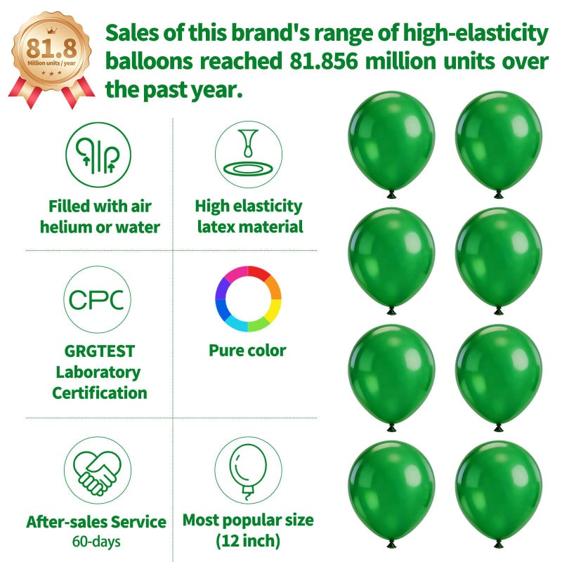 KUULBELA 110Pcs Dark Green Balloons Latex Party Balloons 12 inch Round Helium Balloons for Dark Green Themed Christmas Green Balloon (with 2 Ribbons). - Image 2