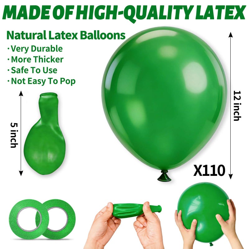KUULBELA 110Pcs Dark Green Balloons Latex Party Balloons 12 inch Round Helium Balloons for Dark Green Themed Christmas Green Balloon (with 2 Ribbons). - Image 3