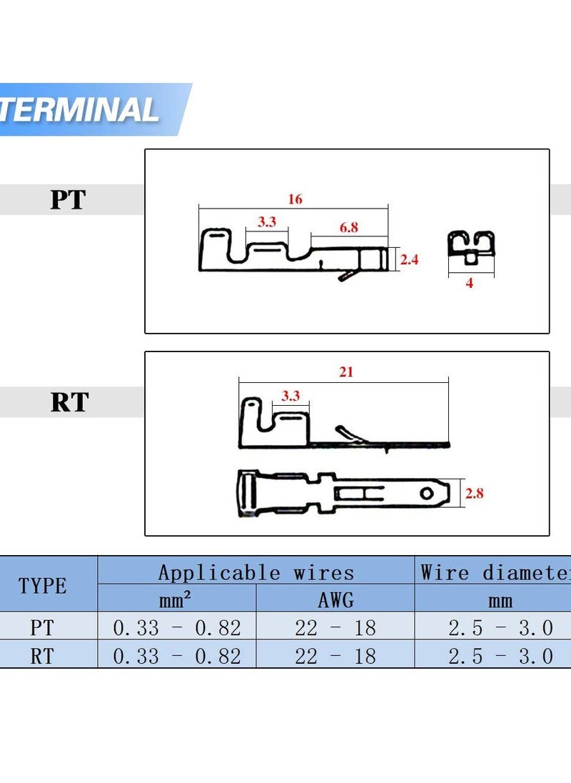 SYOSI 580Pcs 2.8mm Pitch 2 3 4 6 9 Pin Wire Connectors Housing Terminal, Male & Female Plug Housing and Pin Header Crimp Wire Terminals Connector Assortment Kit for Motorcycle, Bike, Car, Boats  - Image 3