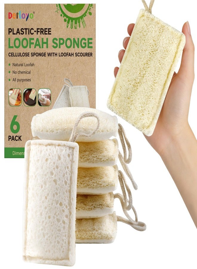 derloyo 6 Pack Natural Loofah Sponges for Dishes, Loofah Kitchen Sponges with Cellulose & Cotton Loop, Natural Sponges for Dishes & Kitchen Cleaning - Image 1