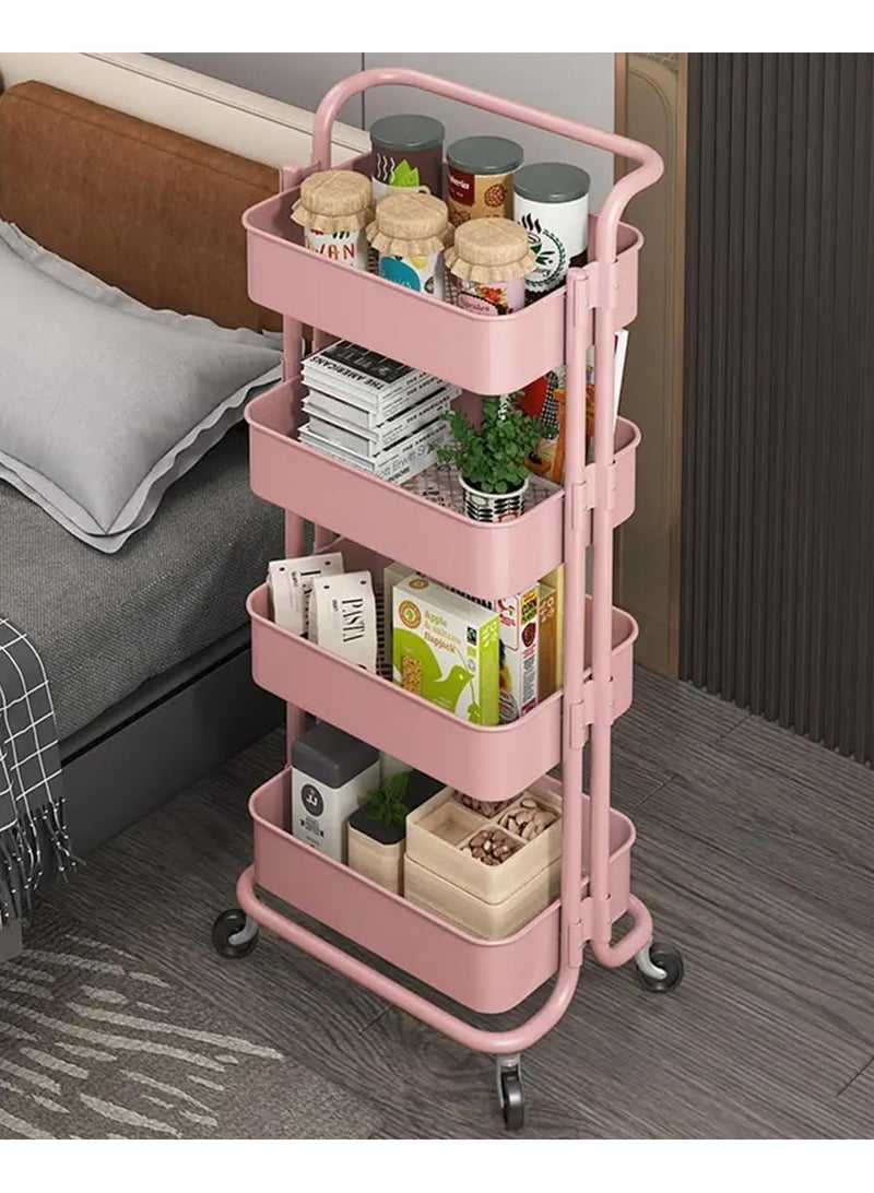 DubaiGallery 4 Tier Mesh Utility Cart, Rolling Metal Organization Cart with Handle and Lockable Wheels, Multifunctional Storage Shelves for Kitchen Living Room Office - Image 4
