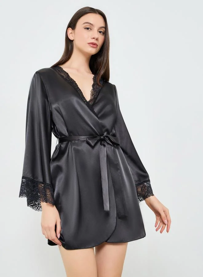 Take Two Black Lace Trim Robe