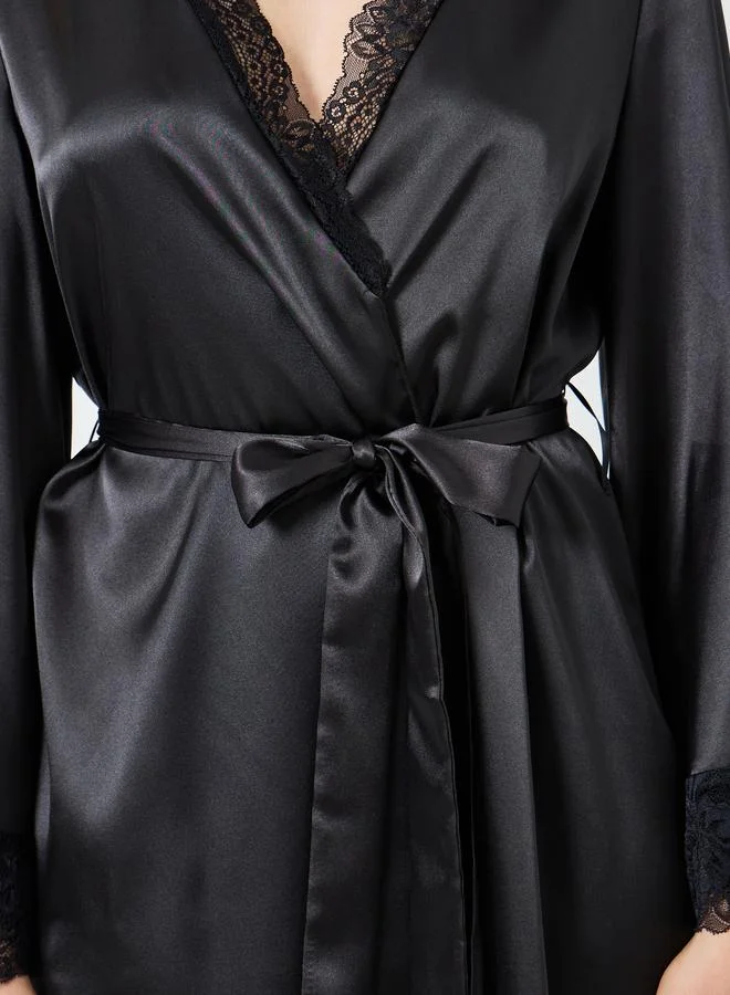 Take Two Black Lace Trim Robe