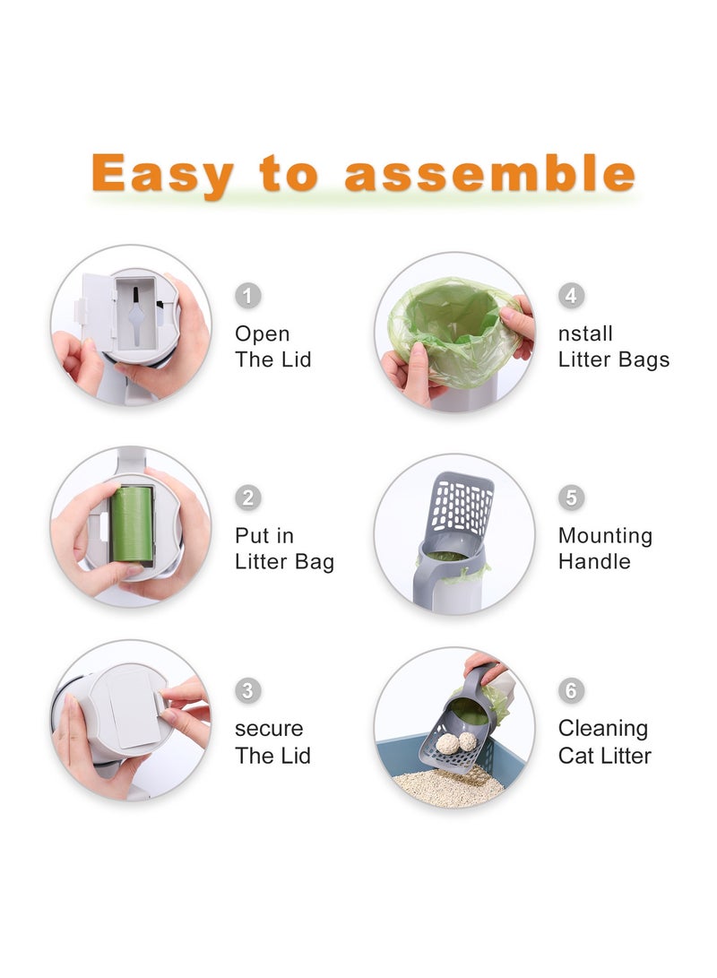 عام مجرفة رمل القطط، أداة تنظيف صندوق القمامة للقطط، تأتي مع مجموعة أكياس القمامة، مستلزمات تنظيف قابلة لإزالة للحيوانات الأليفة. - Image 4
