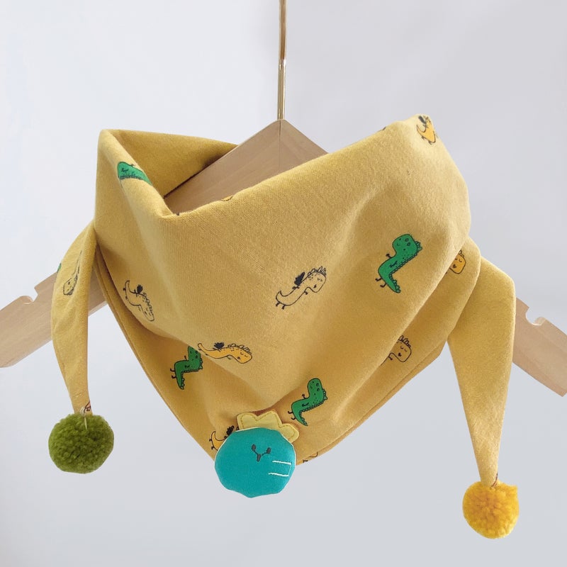 Korean Style Cotton Linen Kids Bandana Scarf 2021 Cartoon Yellow Dinosaur - Image 1