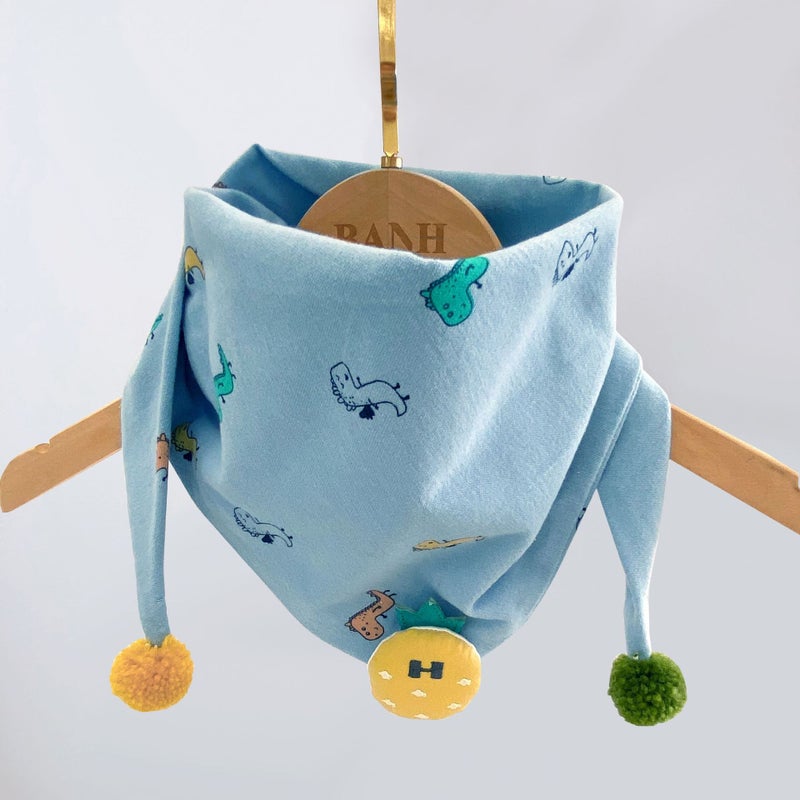 Korean Style Cotton Linen Kids Bandana Scarf 2021 Cartoon Yellow Dinosaur - Image 2