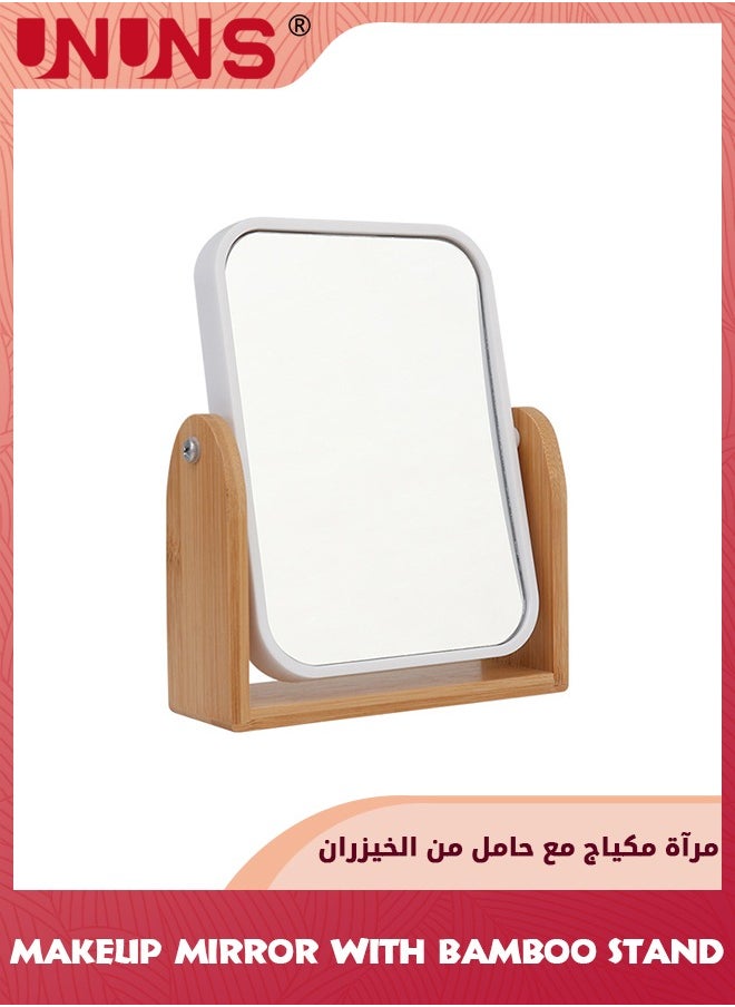UNUNS - Double Sided Magnification Makeup Mirror,Vanity Mirror With Natural Bamboo Stand,360° Swivel Mirror,Standing Table Desk Counter Mirror,Portable Travel Mirror,Bathroom Shaving Cosmetic Mirror - Image 1