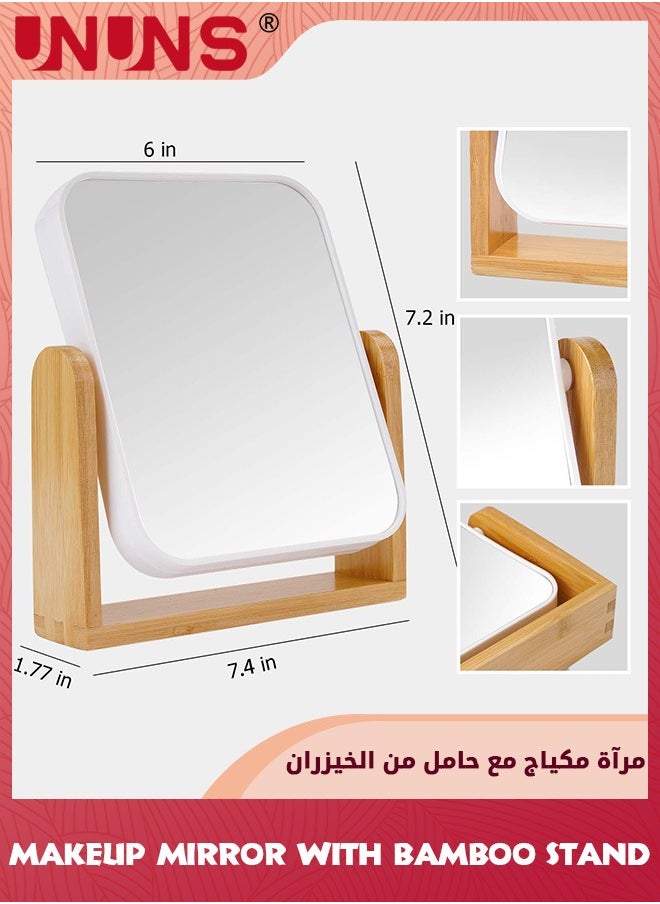 UNUNS - Double Sided Magnification Makeup Mirror,Vanity Mirror With Natural Bamboo Stand,360° Swivel Mirror,Standing Table Desk Counter Mirror,Portable Travel Mirror,Bathroom Shaving Cosmetic Mirror - Image 1