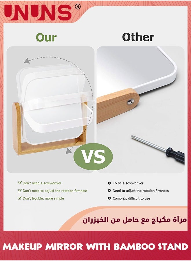 UNUNS - Double Sided Magnification Makeup Mirror,Vanity Mirror With Natural Bamboo Stand,360° Swivel Mirror,Standing Table Desk Counter Mirror,Portable Travel Mirror,Bathroom Shaving Cosmetic Mirror - Image 1