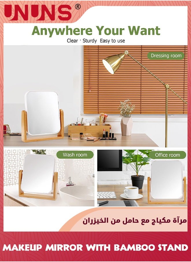 UNUNS - Double Sided Magnification Makeup Mirror,Vanity Mirror With Natural Bamboo Stand,360° Swivel Mirror,Standing Table Desk Counter Mirror,Portable Travel Mirror,Bathroom Shaving Cosmetic Mirror - Image 1