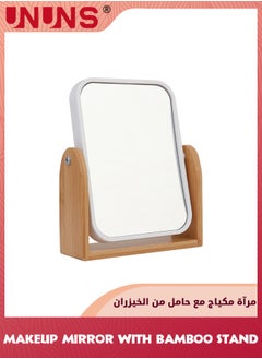 UNUNS Double Sided Magnification Makeup Mirror,Vanity Mirror With Natural Bamboo Stand,360° Swivel Mirror,Standing Table Desk Counter Mirror,Portable Travel Mirror,Bathroom Shaving Cosmetic Mirror  - Image 1