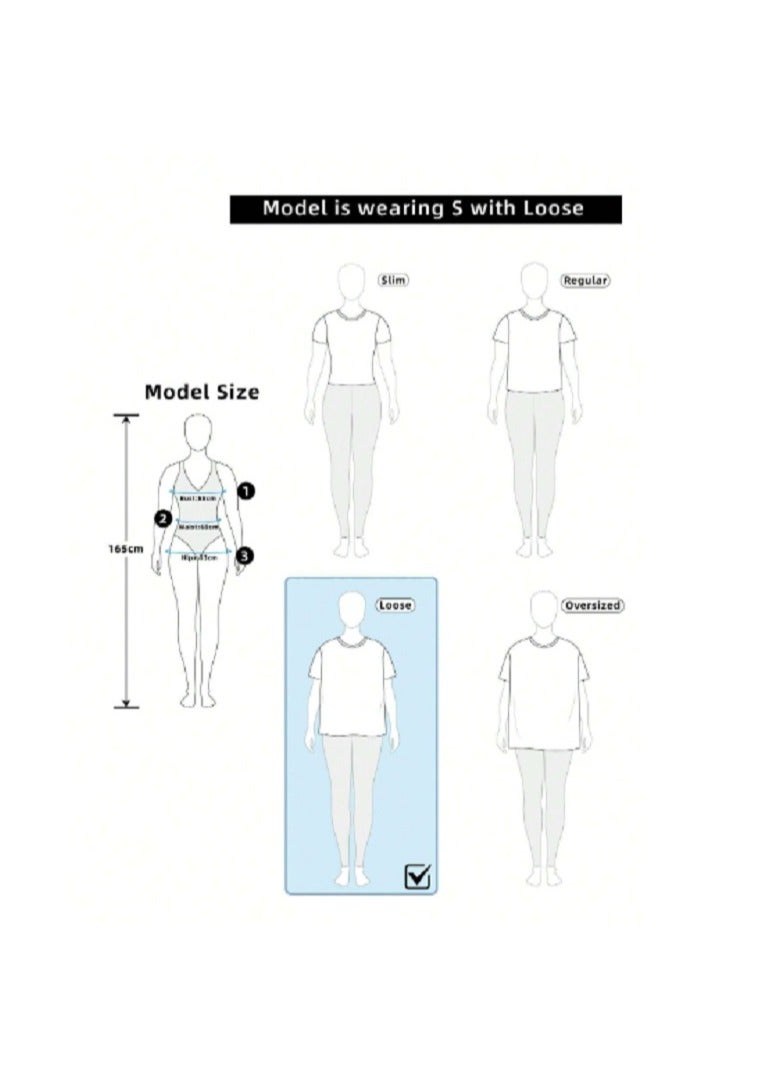 Shein Women's Spring/Summer Contrast Color Embroidered Short Sleeve T-Shirt  - Image 5