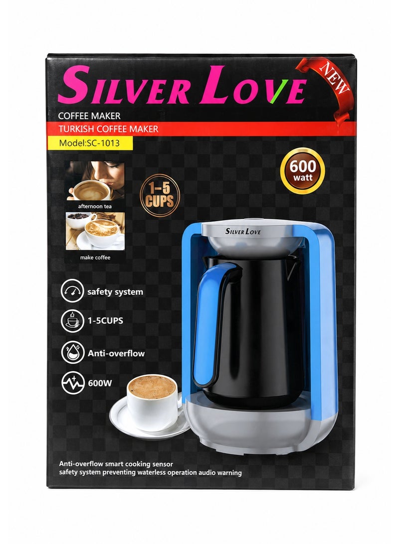 Silver Love Turkish Coffee Maker, 600W, 1-5 Cups, Anti-Overflow, Model SC-1013, Blue - Image 2