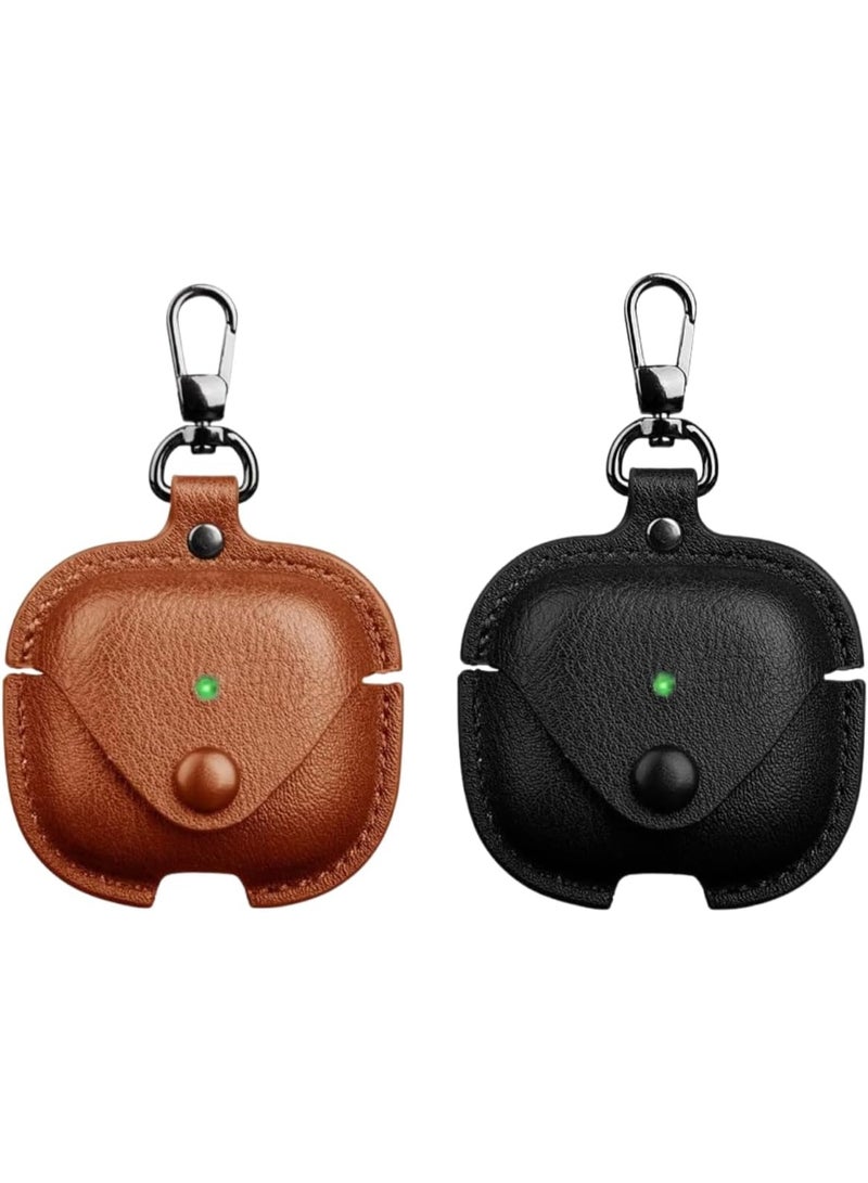 BEST ONE Earbuds Leather Case with Keychain, Retro Protective Headphone/Earphone Cover Compatible with Apple AirPods & Other Earbuds, Wireless Charging Support, Front LED Visible, 2-Pack (Brown & Black) - Image 1