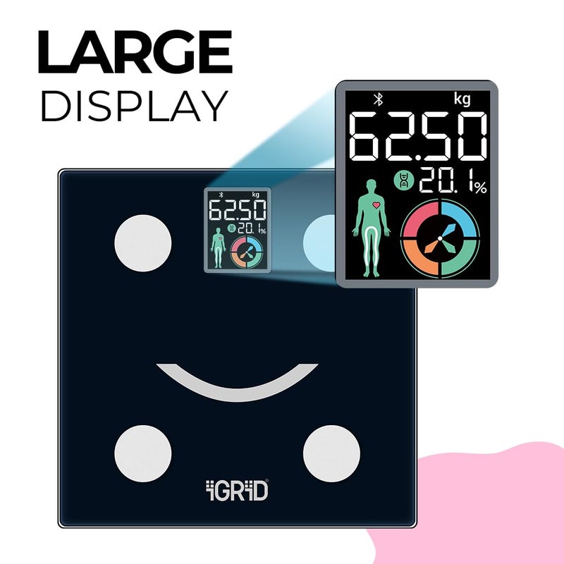 iGRiD Smart Bluetooth BMI Weight Machine for Body Weight, 14 Essential Parameters with ALFit App, Body Fat Analyzer, Full Body Composition Scale with LED Light, Lightweight & Portable, 1-Year Warranty - Image 4
