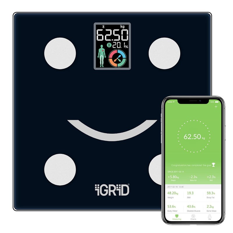 iGRiD Smart Bluetooth BMI Weight Machine for Body Weight, 14 Essential Parameters with ALFit App, Body Fat Analyzer, Full Body Composition Scale with LED Light, Lightweight & Portable, 1-Year Warranty - Image 1
