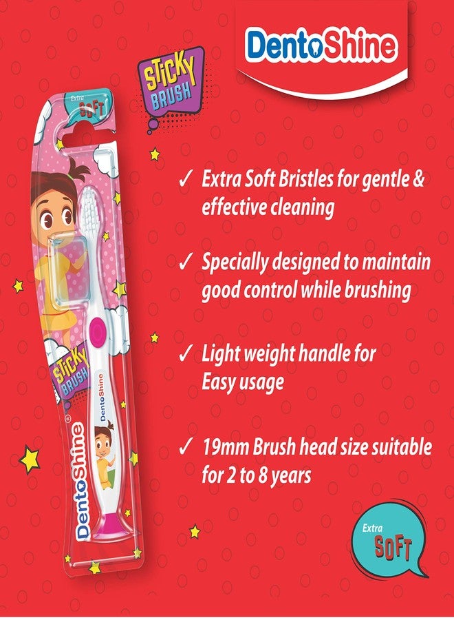 DentoShine Oral Care Combo Ages 2+ (Sticky Toothbrush for Kids + Lollipop Tongue Cleaner + Flavored Toothpaste 80 g x 2) (Strawberry) - Image 2