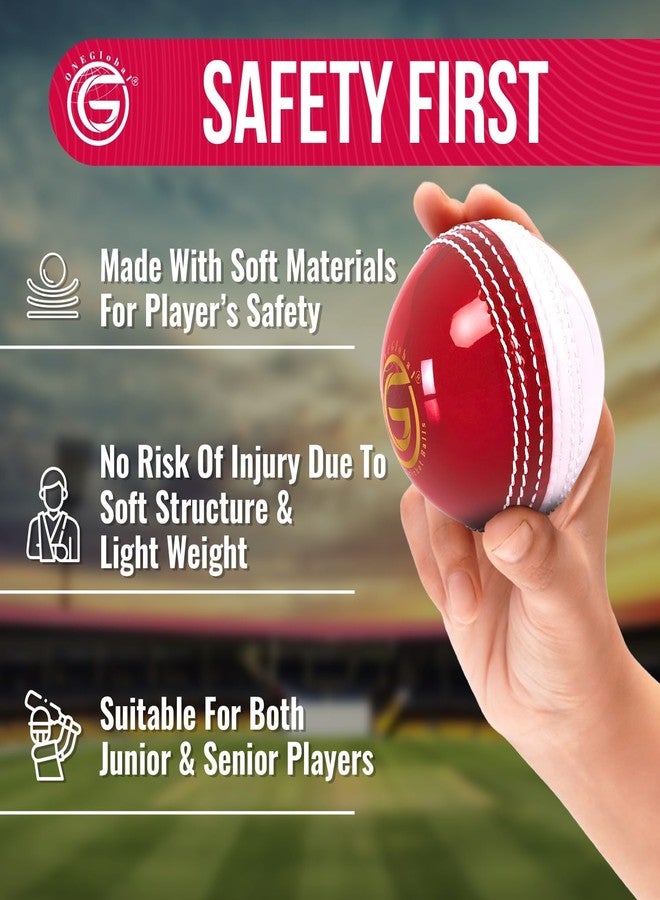ONEGlobal Soft Rubber Cricket Ball for Practice | Outdoor & Indoor Practice Cricket Ball With Core & Stitched Seam | Realistic Feel, True Bounce & Swing For Practice, Honing Skills & Family Fun (1-Red&White) - Image 3